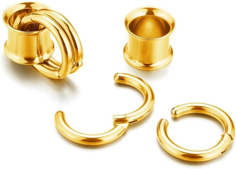 PiercingJ 1 Pair Ear Guages with Rings Ear Weight Plugs Tunnels Hypoallergenic Ear Expander Stretchers 316 Stainless Steel Hoop Earrings Piercing Body Jewelry 0G 00G 1/2" 9/16" - Image 2
